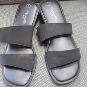 Black sandals, slip on, lightly used